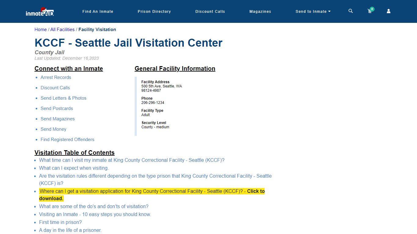 King County Correctional Facility - Seattle (KCCF) | Visitation, dress ...